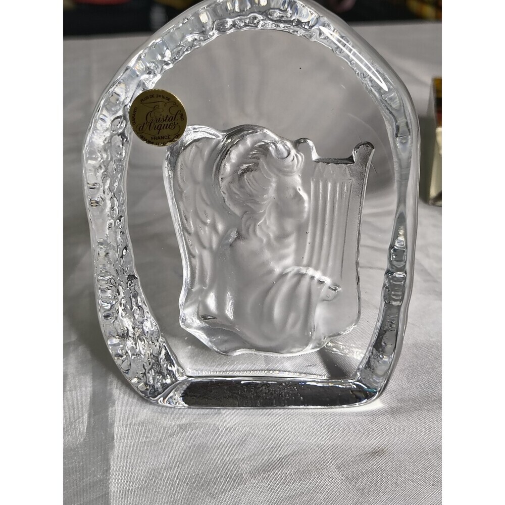 Cristal d'Arques  Angel with Harp Paperweight  24% lead crystal 4 1/2" France